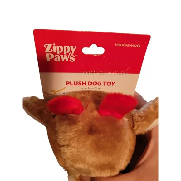 Zippy‎ Paws Deluxe Reindeer Plush Dog Toy Holiday Squeaker 8" x 7" - Picture 8 of 8